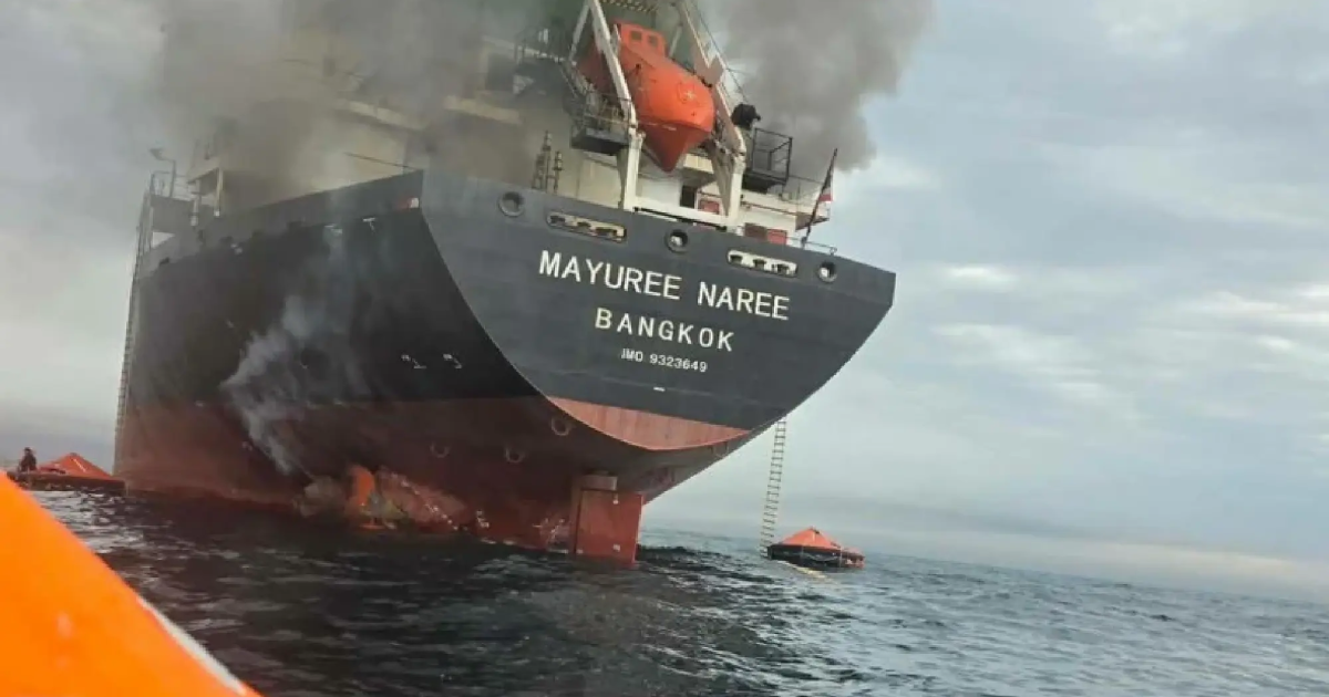 Thai cargo vessel Mayuree Naree was hit by an unidentified object near Hormuz Straits on Wednesday, 11 March 2026 (Photo/Thai National)