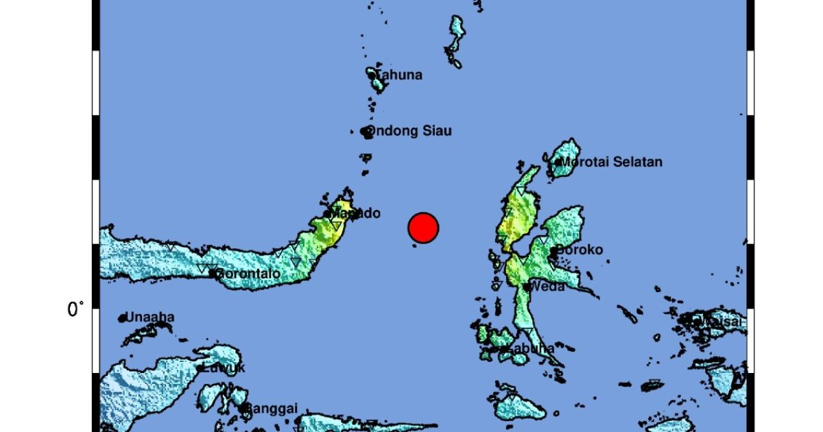 Map location of magnitude 7.6 earthquake that hit northern part of Indonesia and triggered tsunami warning (Photo/BMKG)