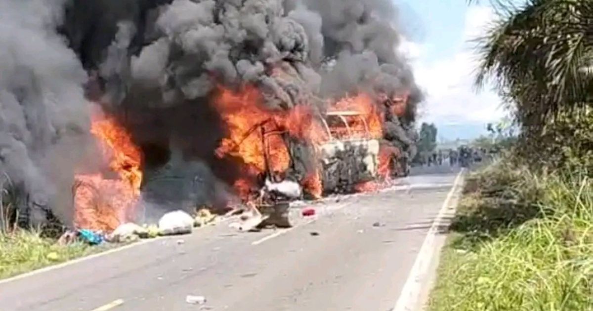 A passenger bus and a tanker truck crashed in Indonesia's South Sumatra on Wednesday, 6 May 2026, killing at least 16 people (Photo/BPBD North Musi Rawas)