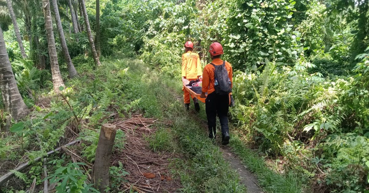 Rescuers are carrying a climber down the hill of Mount Dukono as it is erupting on Friday, 8 May 2026 (Photo/Ternate SAR Office)