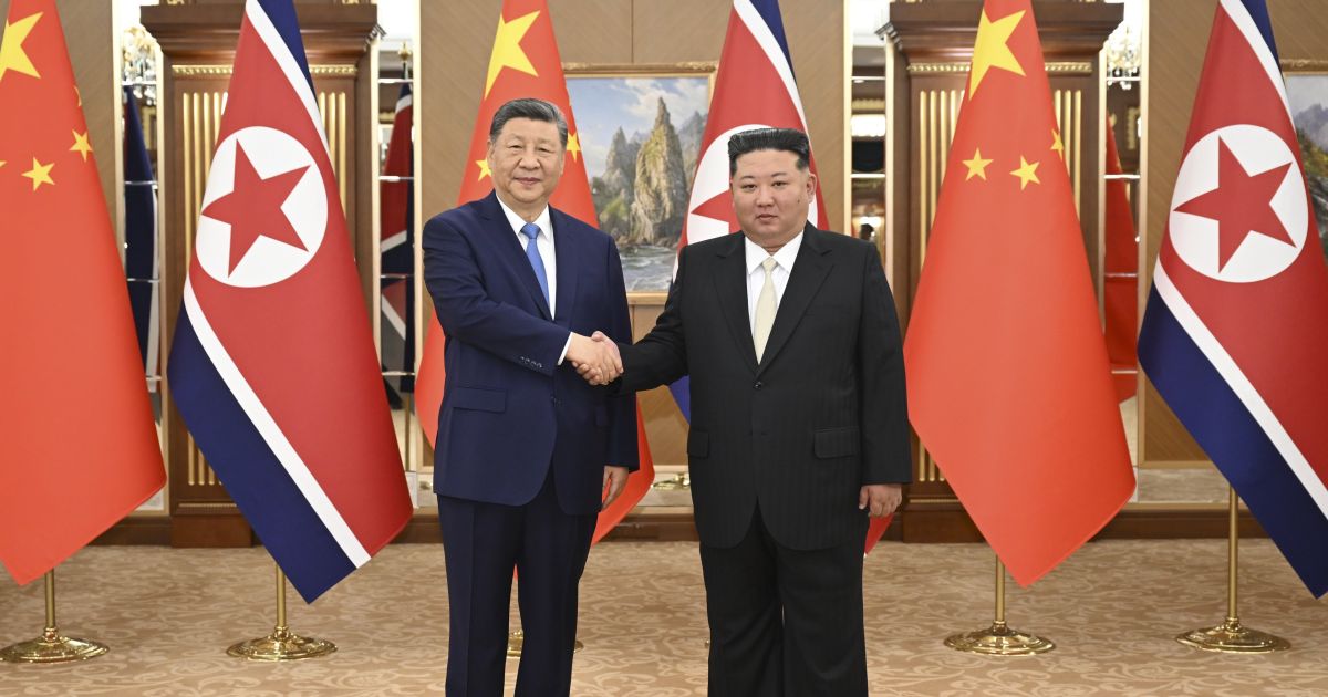 China's President Xi Jinping (left) meets North Korea President Kim Jong-un in Pyongyang, North Korea on Monday, 8 June 2026 (Photo/X/China Military) Bugle)