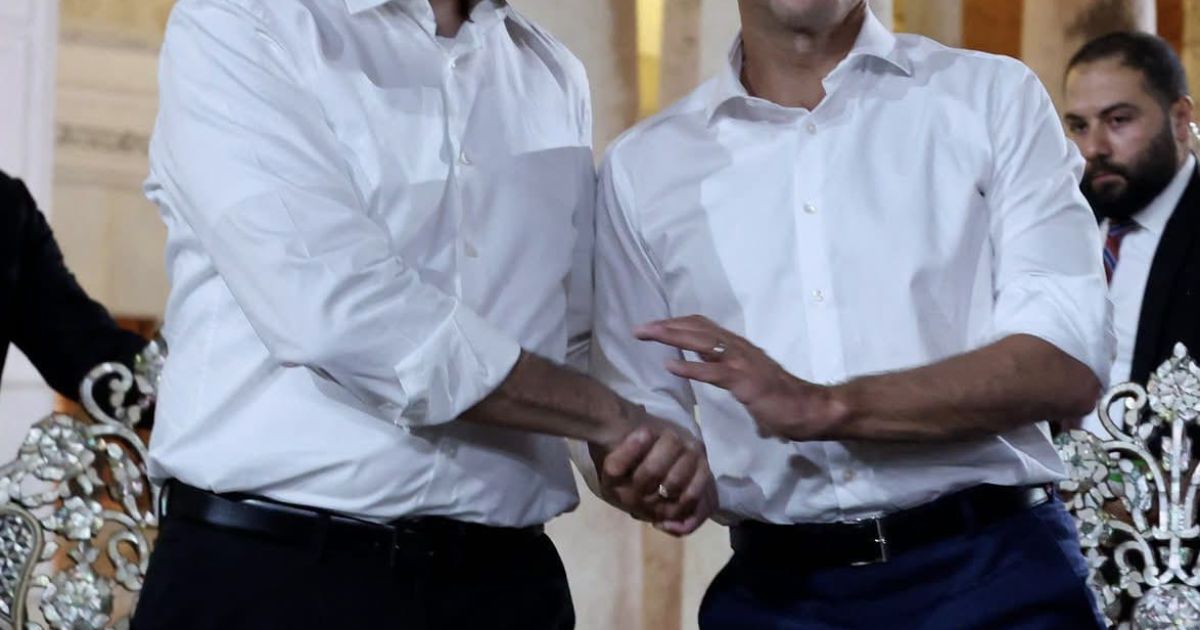 Syrian President Ahmed al-Sharaa (left) and French President Emmanuel Macron when visiting several places in Damascus, including mosque, churches and market on Tuesday, 7 July 2026 (Photo/X/Rehab Edres)