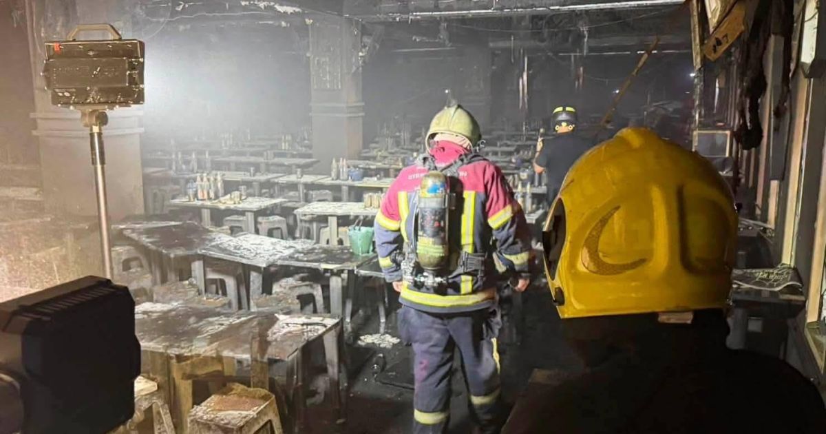 Condition of Rong Beer Na Lat Phrao restaurant in northern Bangkok, Thailand on Monday, 13 July 2026 after fire fighters managed to distinguish fires (Photo/X/sustainme_in)