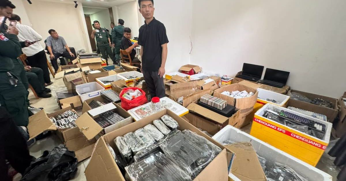 Phnom Penh authorities on Thursday, 16 July 2026 have seized nearly 2,000 device from three suspects that used to support transnational cyber crime operations (Photo/X/Noansereiboth)